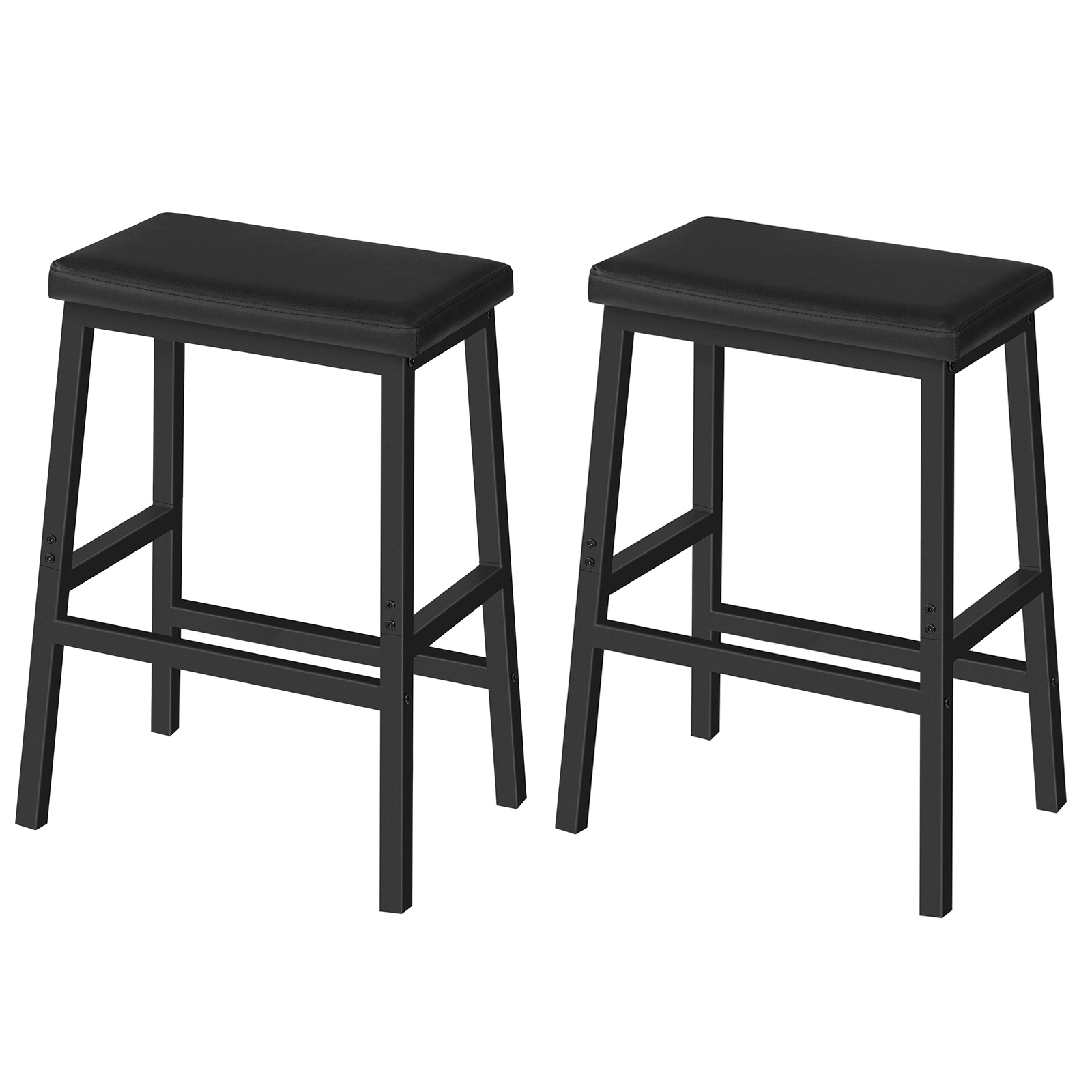 Set of 2 Black PU Leather Bar Stools, Upholstered Breakfast Stools with Ergonomic Design, Easy Assembly, Suitable for Kitchen, Bar and Dining Room