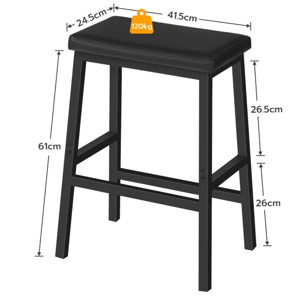 Set of 2 Black PU Leather Bar Stools, Upholstered Breakfast Stools with Ergonomic Design, Easy Assembly, Suitable for Kitchen, Bar and Dining Room