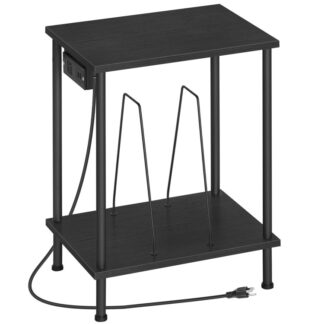 Eindtabel met recordhouder, Platenspelerstandaard met laadstation, 2 Niveau platenspelertafel met opslag tot 100 albums, Platenspelerstandaard voor vinyl, Woonkamer, Zwart