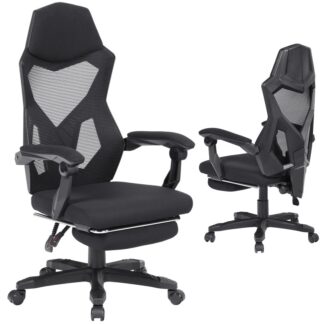 Ergonomická kancelářská židle bederní podpora, Kancelářská židle s odpočinku, Vysoko zpět domácí počítačové herní židle s koly, Loketní opěrky, Nastavitelná výška a úhel zadního, Černý