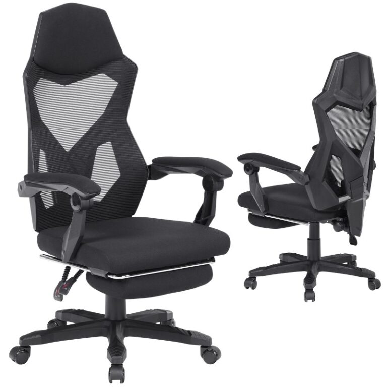 Εργονομική καρέκλα γραφείου οσφυϊκή υποστήριξη, Ανακουφίζοντας καρέκλα γραφείου με ανάπαυση στα πόδια, Υψηλή επιστροφή στο σπίτι καρέκλες τυχερών παιχνιδιών υπολογιστή με τροχούς, Υποβραχιόνια, Ρυθμιζόμενο ύψος και οπίσθια γωνία, Μαύρος