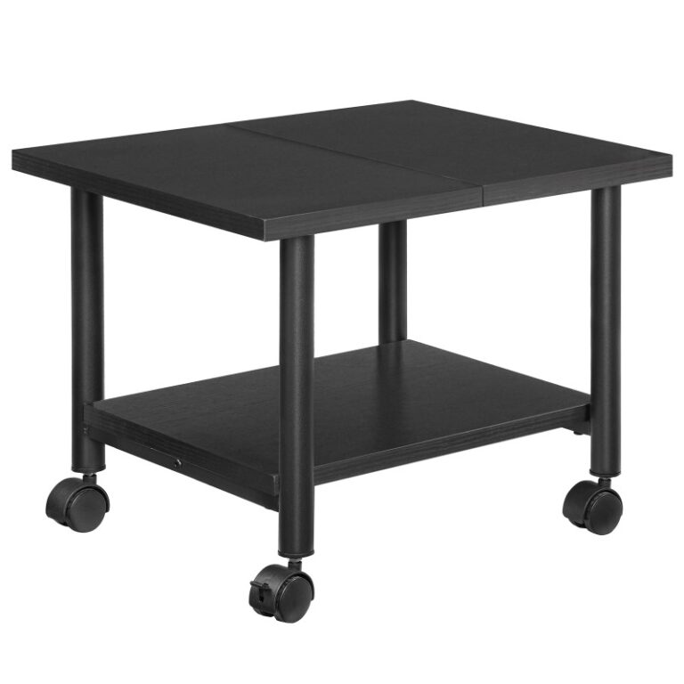 Stand d'imprimante noire, 2-Chariot d'imprimante industriel sous le bureau avec étagère, Support de rangement mobile robuste sur roues pour la maison, Bureau