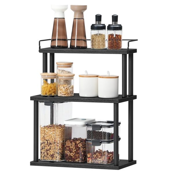 3-Tier Freestanding Spice Rack Organizer, Desktop Countertop Storage Rack for Kitchen, Office, Study Room and Living Room, Black