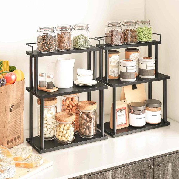 3-Tier Freestanding Spice Rack Organizer, Desktop Countertop Storage Rack for Kitchen, Office, Study Room and Living Room, Black
