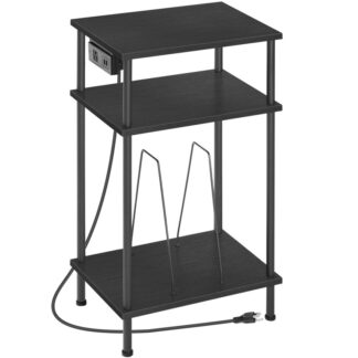 3-Tier Record Player Stand, Vinylplatenhouder met laadstation, Platenspelertafel met opbergplank, Platenspelerstandaard voor muziekkamer, Woonkamer, Slaapkamer, Zwart