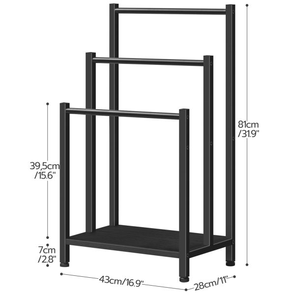 حامل مناشف قائم بذاته مكون من 3 طبقات, حامل بطانية معدني على الطراز الصناعي مع رف تخزين, تجفيف متعدد الوظائف & رف العرض للاستخدام المنزلي, لمسة نهائية سوداء