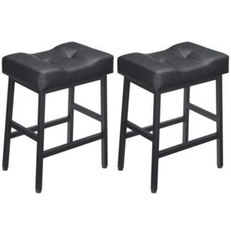 مجموعة من البراز 2, 24 بوصة ارتفاع عداد السرج البراز, 3.5" كراسي بار إسفنجية سميكة من البولي يوريثان, مقاعد الإفطار مع مسند للقدمين, براز الطعام بدون ظهر, لجزيرة المطبخ, أسود