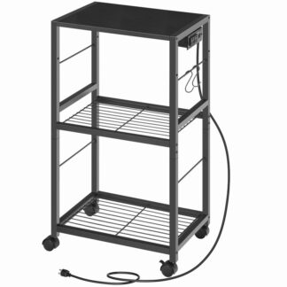 Soporte de impresora negro de 3 niveles, Soporte para impresora con estación de carga, Soporte de carro de impresora móvil con tiras de alimentación y ganchos, Impresora, Escáner, Organizador de almacenamiento de fax, Para estudiar, Oficina
