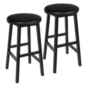 Bar Stools, Bar Stools Set of 2, 24 Inch PU Upholstered Height Stools, Kitchen Breakfast Stools with Footrest, Easy to Assemble, for Restaurant, Kitchen, Bar Counter, Party Room, Black