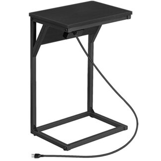 C-vormige bijzettafel met laadstation, Smalle bijzettafel voor kleine ruimtes, Industrieel nachtkastje met metalen frame voor woonkamer, Slaapkamer, Slaapzaal, Zwart