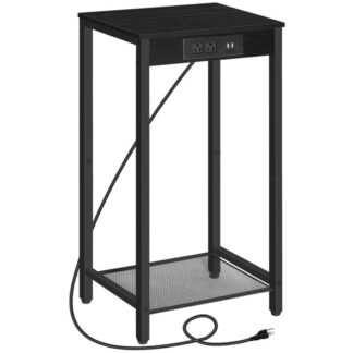 Wysoki stół boczny ze stacją ładowania, 28.7" H Stolik końcowy do telefonu przemysłowego, Mały stolik wejściowy, Wysoki stolik nocny do salonu, Korytarz, Sypialnia, Biuro, Czarny