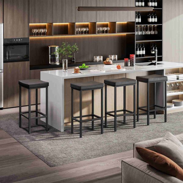 Set di sgabelli da bar HOOBRO 2, Altezza Sgabelli Colazione 63 cm con poggiapiedi, Sedie da cucina in pelle PU, Sedie da bancone bar con seduta a sella per sala da pranzo, Bar di casa, Nero