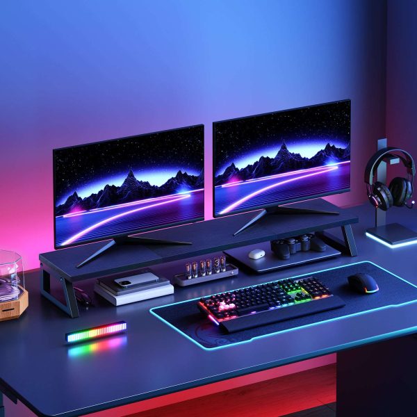 39-Inch Dual Monitor Stand Riser, Heavy-Duty Monitor Elevation Shelf for 2 Monitors (Up to 27 Inches Each), Ergonomic Desk Organizer for Office Workspace, Black