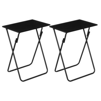 TV -asztal összecsukása, halmaz 2 televíziós tálca, Stabil snack asztal kis helyhez, hordozható kanapárasztal, Könnyű összeszerelés és tárolás, Ideális harapnivalókhoz és étkezéshez a nappaliban, fekete