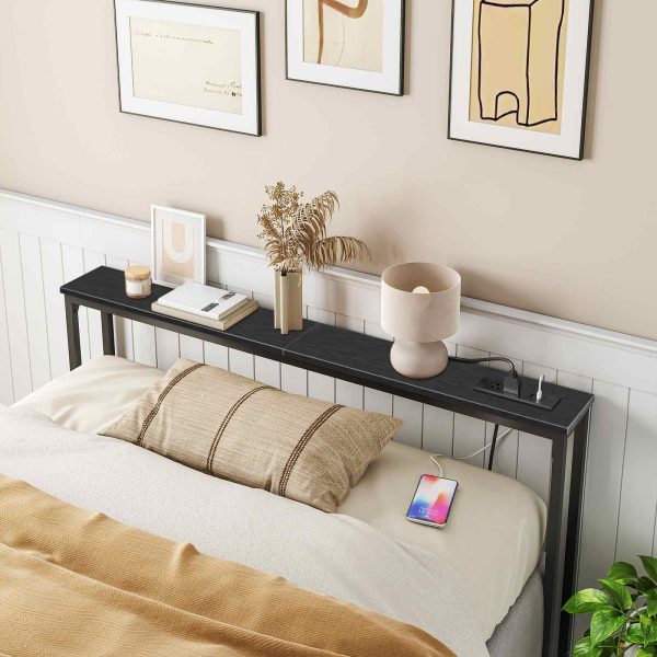 Slim Console Table with Power Outlets, Narrow Behind-Couch Table Integrated with Charging Station, Long Thin Sofa Side Table for Entryway and Living Room, Black Finish