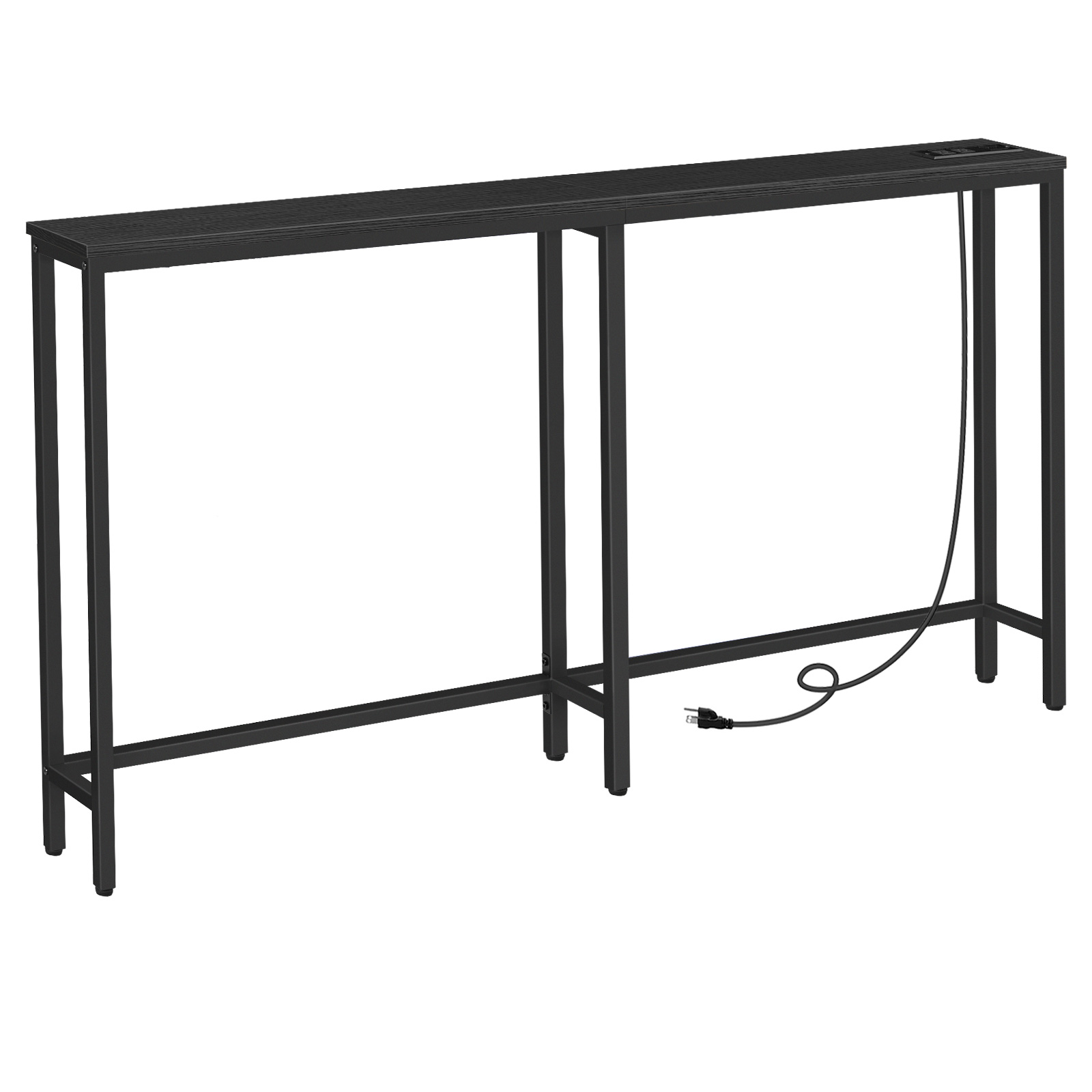 5.9-Inch Narrow Console Table with Integrated Charging Station, 63-Inch Slim Sofa Table Equipped with Power Outlets & USB Ports, Multi-Functional Entryway Table for Residential & Commercial Spaces, Black Finish