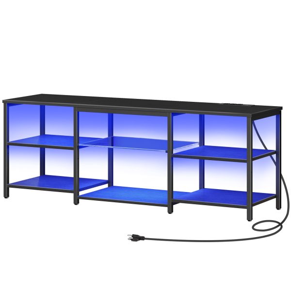 Zintegrowany stojak pod telewizor LED do telewizorów 65 cali z wbudowaną stacją ładującą, 3-Centrum rozrywki dla graczy z otwartą pamięcią masową, Długi stół multimedialny do salonu i sypialni, Czarne wykończenie