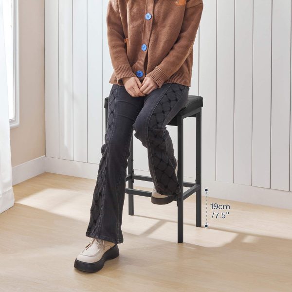 Barhocker-Set 2, Küchenbarstühle, Gepolsterte Frühstückshocker, Schwarze PU-Oberfläche, Geeignet für die Küche, Esszimmer, Café und Bartheke