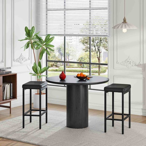 Barhocker-Set 2, Küchenbarstühle, Gepolsterte Frühstückshocker, Schwarze PU-Oberfläche, Geeignet für die Küche, Esszimmer, Café und Bartheke