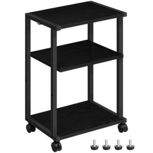 industrial printer stand, rolling printer cart, 3-tier printer table with adjustable shelf and hook, suitable for home office