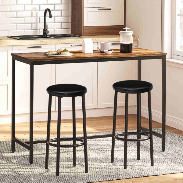 Set vun 2 25.6-Zoll PU-gepolstert Bar Hocker, Géigewier Héicht Sëtzmiwwel mat Fouss, Heavy-Duty Konstruktioun fir Kitchen Island, Iesszëmmer & Cafet, Schwaarz Finish