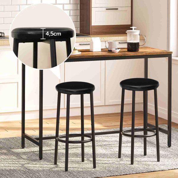 Set vun 2 25.6-Zoll PU-gepolstert Bar Hocker, Géigewier Héicht Sëtzmiwwel mat Fouss, Heavy-Duty Konstruktioun fir Kitchen Island, Iesszëmmer & Cafet, Schwaarz Finish