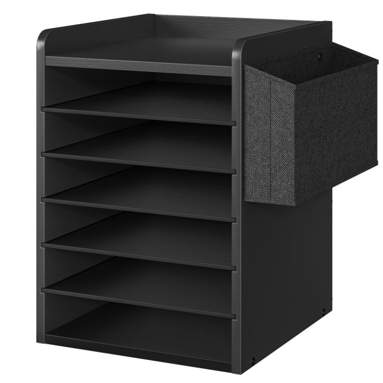 Strecci di posta controsoffitto regolabile nero, 6 Organizzatore di carta in legno di livello, Organizzatore di letteratura verticale con archiviazione laterale, Office Mailbox Cubbies, Cassetta postale della classe, per Casa, Ufficio