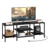Industrial Black Media TV Console with Power Outlets, Entertainment Center with 3-Tier Storage, Compatible with Up to 50/55/60/65 inches TV