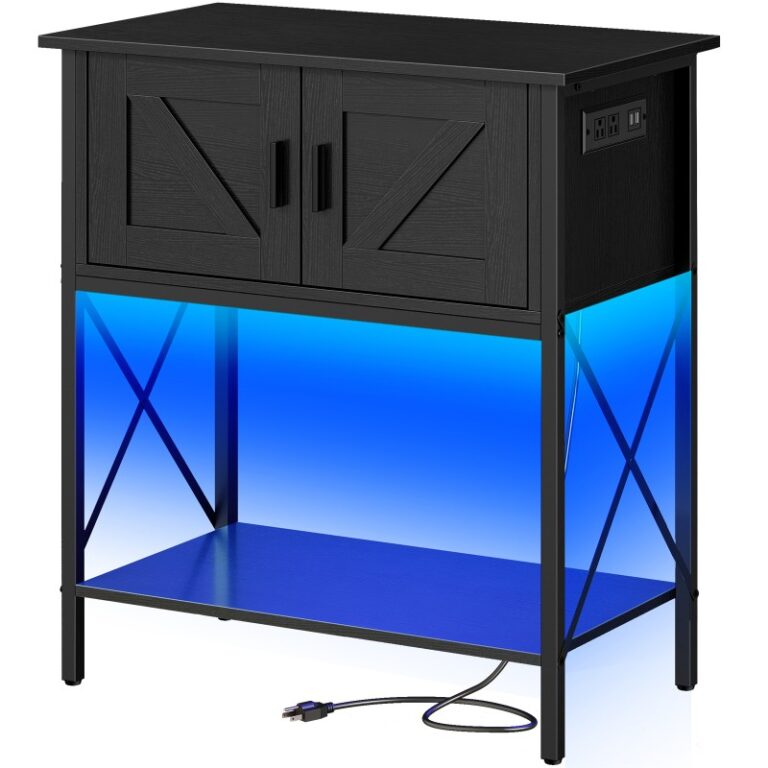 20 Support de pêche à la gallon avec des prises de courant et une lumière LED, Support d'aquarium à cadre métallique, Reptile, Support de réservoir de tortue avec rangement d'armoire, 27.6'' L x 15.7'' W, 300 Capacité LBS, Noir