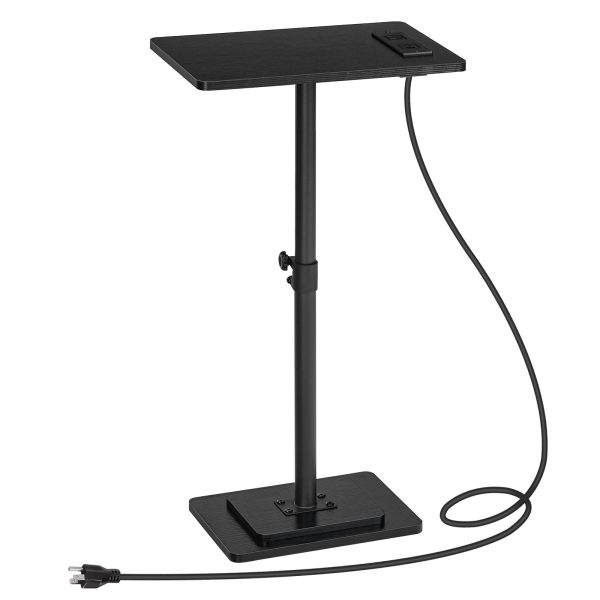 Adjustable Height End Table, 360° Swivel Narrow Side Table with Charging Station, Narrow Sofa Bedside Table for Small Space, Living Room, Bedroom, Black