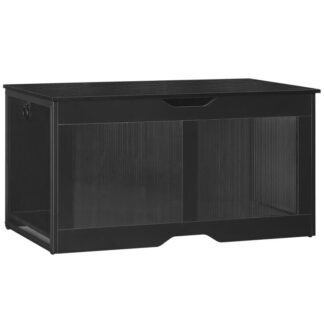 Skladovacia truhlica, 39.4" Skladovacia lavica, Moderná lavička na topánky, Truhlica na hračky s vyrezaným ťahom v tvare U, Organizér na box na hračky s úložným priestorom, Bezpečnostný pánt, pre obývaciu izbu, Spálňa, Vstupná chodba, Čierna