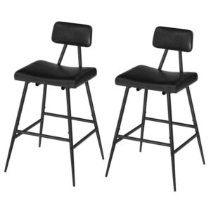bar stools, set of 2 bar stools, pu upholstered height bar chairs, kitchen stools with footrest, rectangular counter height bar chairs with backrest, for dining room, bar, cafe, black