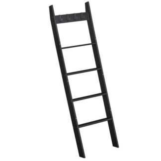 Deckenleiter, Wand lehne 5 ft Deckenregal, 5 Tier -Bauernhaus -Leiterregal, Handtuchhalter, Dekoratives Quiltregal, abnehmbare Haken, Wohnzimmer, Schlafzimmer, Badezimmer, Schwarz