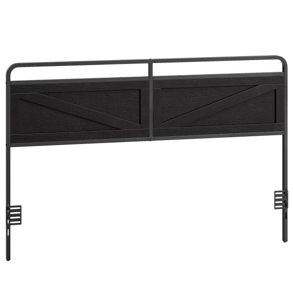 King-Size Wooden Panel Headboard, Height-Adjustable Design with Metal Frame, Black Finish