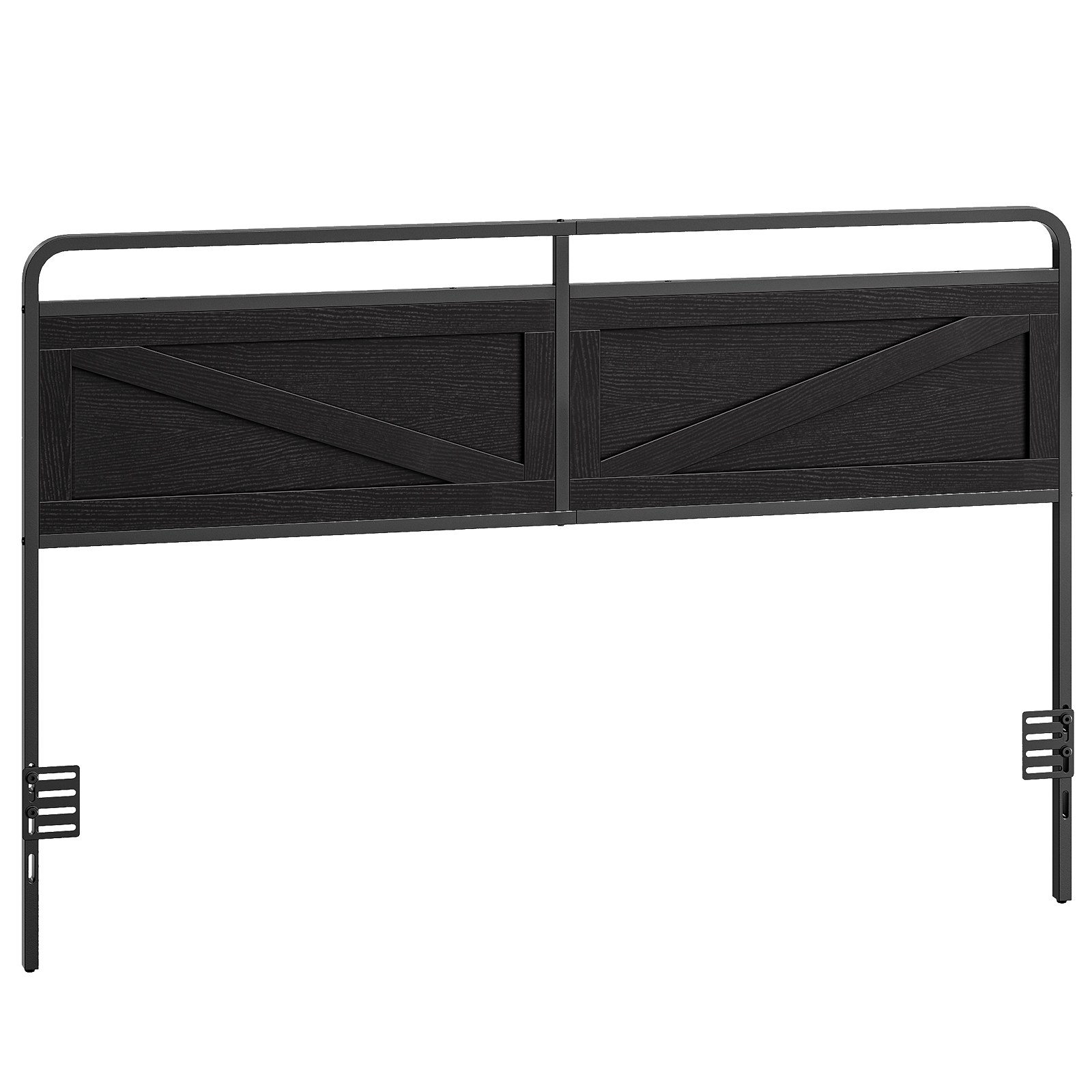 King-Size Wooden Panel Headboard, Height-Adjustable Design with Metal Frame, Black Finish