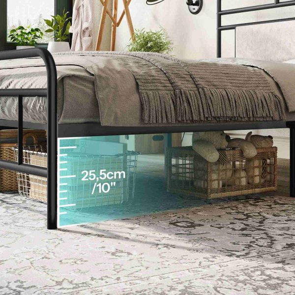 Queen Size Heavy-Duty Metal Bed Frame with Upholstered Headboard, Soundless Structure, Δεν απαιτείται ελατήριο κουτιού