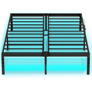 Vollbettbeschwerte mit LED -Leuchten, Metallplattform-Bettgestell mit Ladestation, 2 Outlets und 2 USB-Anschlüsse, Robuster Bettrahmen in voller Größe, Viel Stauraum unter dem Bett, Schwarz