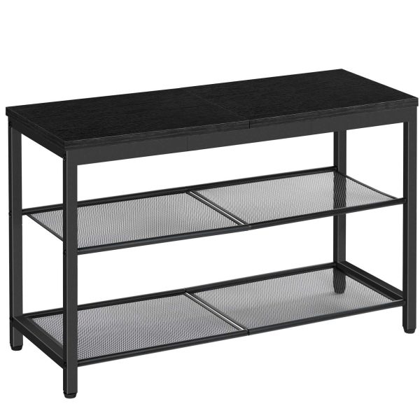 3-مقعد تخزين الأحذية الطبقة, منظم الأحذية الصناعية مع أرفف شبكية, 74.93سم مقعد الدخول, تجميع سهل, أسود, للدخول, غرفة الجلوس, المدخل