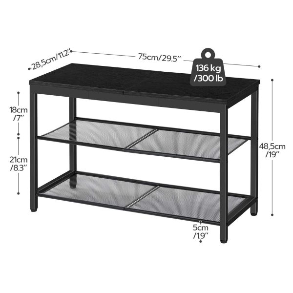 3-مقعد تخزين الأحذية الطبقة, منظم الأحذية الصناعية مع أرفف شبكية, 74.93سم مقعد الدخول, تجميع سهل, أسود, للدخول, غرفة الجلوس, المدخل