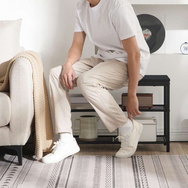 3-مقعد تخزين الأحذية الطبقة, منظم الأحذية الصناعية مع أرفف شبكية, 74.93سم مقعد الدخول, تجميع سهل, أسود, للدخول, غرفة الجلوس, المدخل