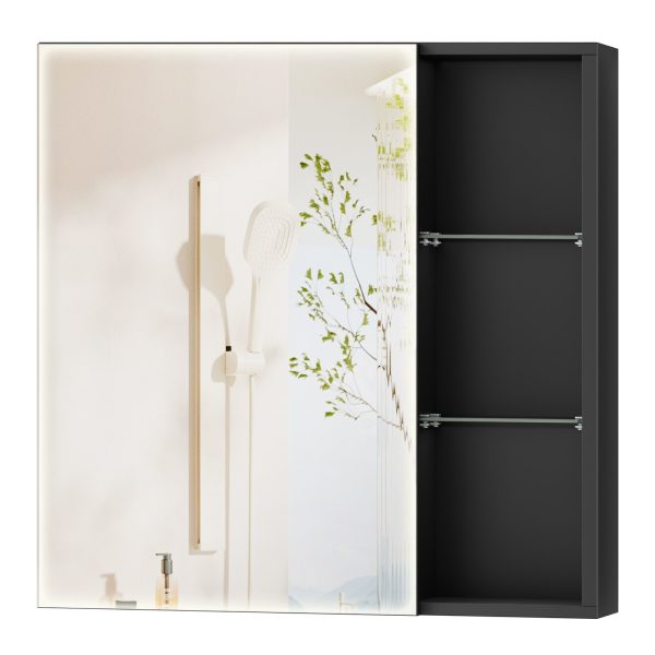 Wall-Mounted Bathroom Cabinet with Mirror and Shelves, Modern Style Black Storage Cabinet