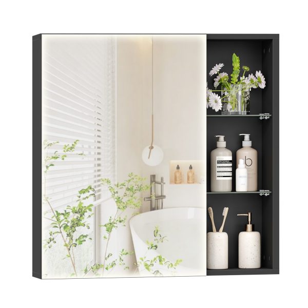 Wall-Mounted Bathroom Cabinet with Mirror and Shelves, Modern Style Black Storage Cabinet