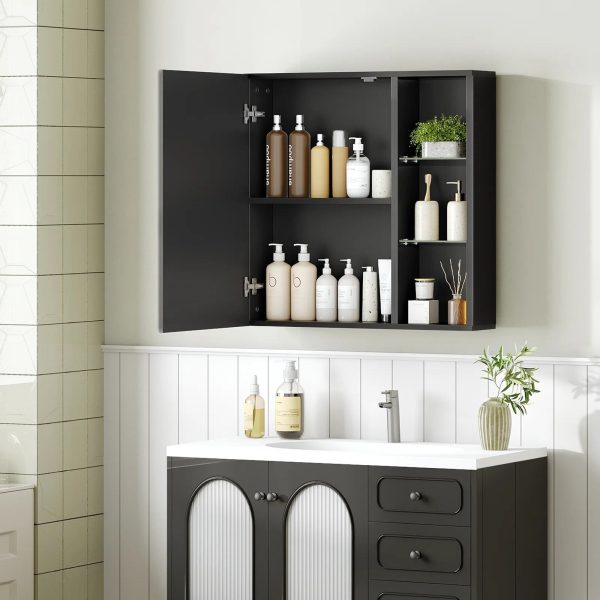 Wall-Mounted Bathroom Cabinet with Mirror and Shelves, Modern Style Black Storage Cabinet