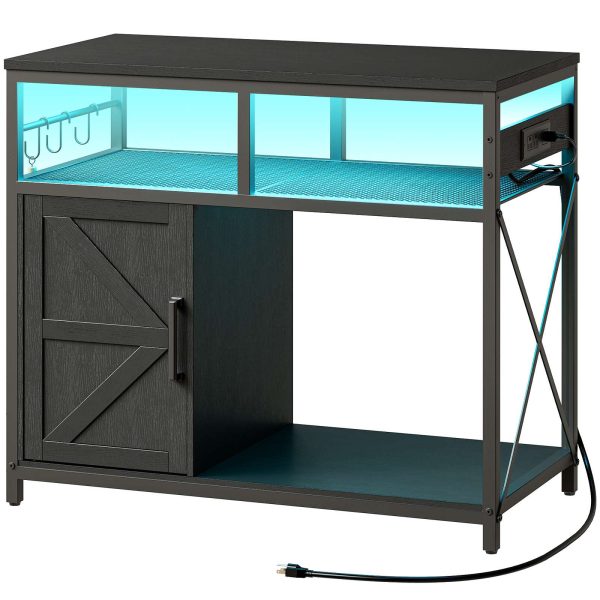 90 -115L Fish Tank Stand with Power Outlet and LED Light, Metal Frame Aquarium Stand with Cabinet Storage, Suitable for Reptile and Turtle Tanks, 199.58kg Load Capacity, Black
