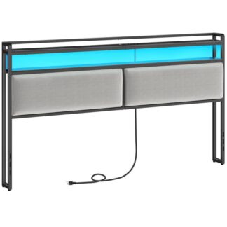 King size verhoiltu pääty, Säilytyspääty, jossa latausasema ja säädettävät LED-valot, 2 Vakiomyymälät ja 2 USB-portit, Vain kuninkaan pääty, Helppo kokoonpano, Musta ja