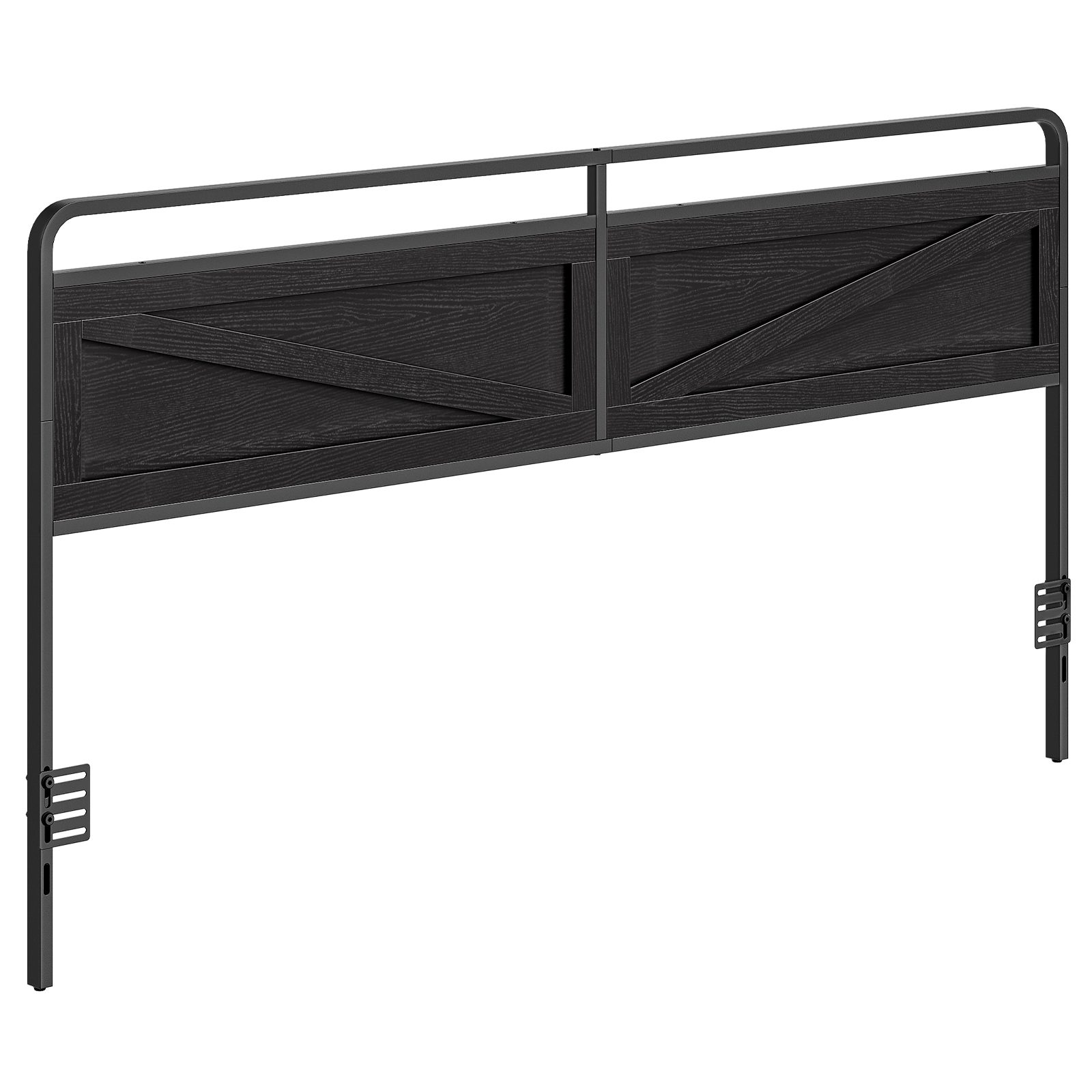King-Size Wooden Panel Headboard, Height-Adjustable Design with Metal Frame, Black Finish