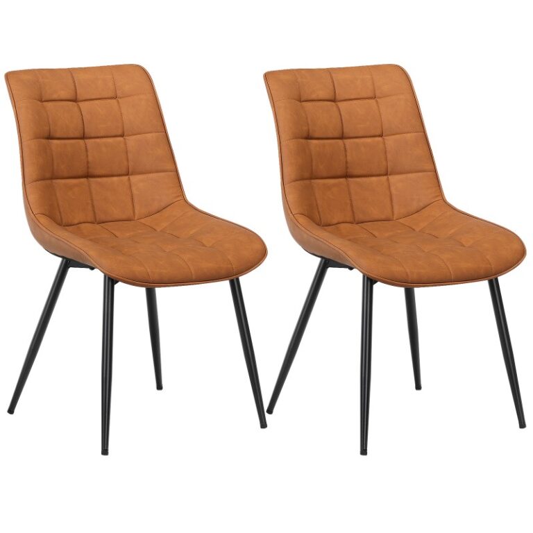 Bruine eetstoelen set van 2, Gestoffeerde eetkamerstoelen, Moderne faux lederen keukenstoelen voor woonkamer, Eetkamer, Keuken, Studie