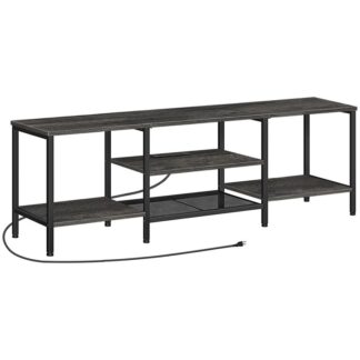 Faszénszürke és fekete TV állvány, tápegységekkel 75 hüvelyk, TV -konzol asztal nyitott tárolópolcokkal szekrény, Ipari média szórakoztató központ a nappali hálószobához