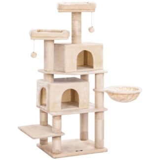 large cat tree, 21.7 x 17.7 x 63 inches cat tower with 2 plush condos and sisal-covered scratching posts, release the nature of cats, stable house with anti-toppling kitbeige
