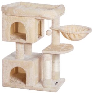 cat tree for large cats, cat tower with 2 plush condos and sisal scratching posts, cat activity tree, release the nature of cats, stable house with anti-toppling kit, beige